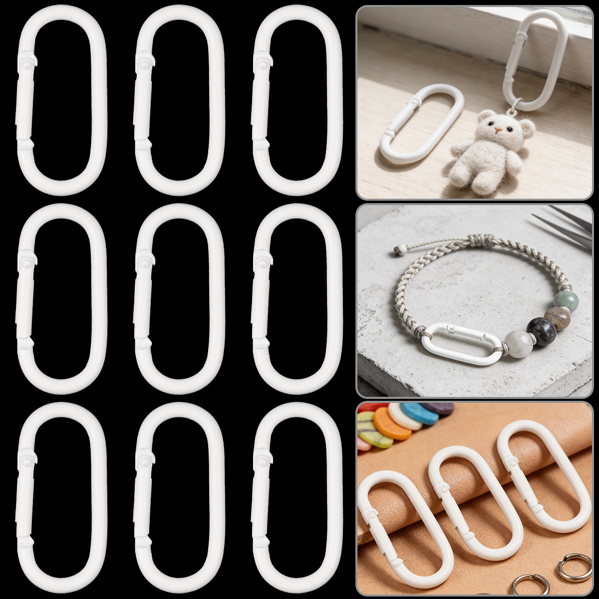 Jewelry Making Kit For Beginners - 5/10/20pcs White Oval Spring Buckle Keychains