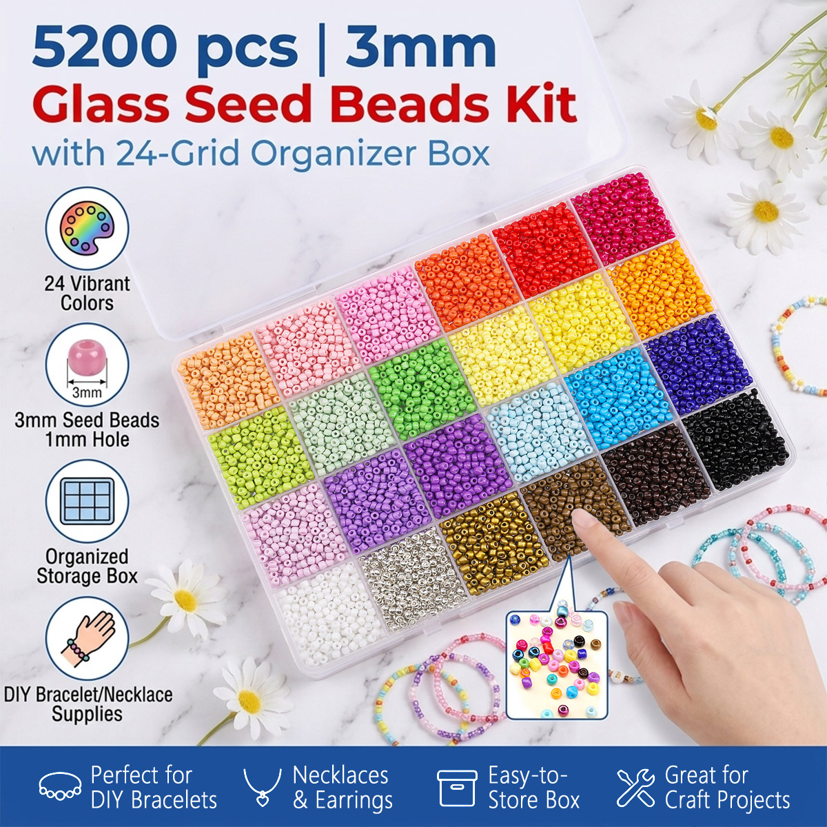 5200pcs 3mm Glass Seed Beads K - Jewelry Making Online recension och pris